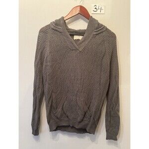Shirt 469 Womens L Gray Linen Cotton Open Knit Hoodie Sweater Pullover Boho